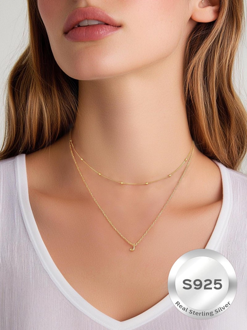 ChicSilver Letter A Necklace, 14K Gold Plated Sterling Silver Small Dainty Initial Pendant Necklace Personalized Name Necklace Tiny Alphabet Charm Necklace - Image 3